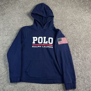 Polo Ralph Lauren Hoodie Boys Extra Large Blue Performance USA Flag Pullover
